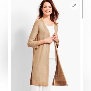 Talbots Tan Open Cardigan with Metallic Thread Size Small